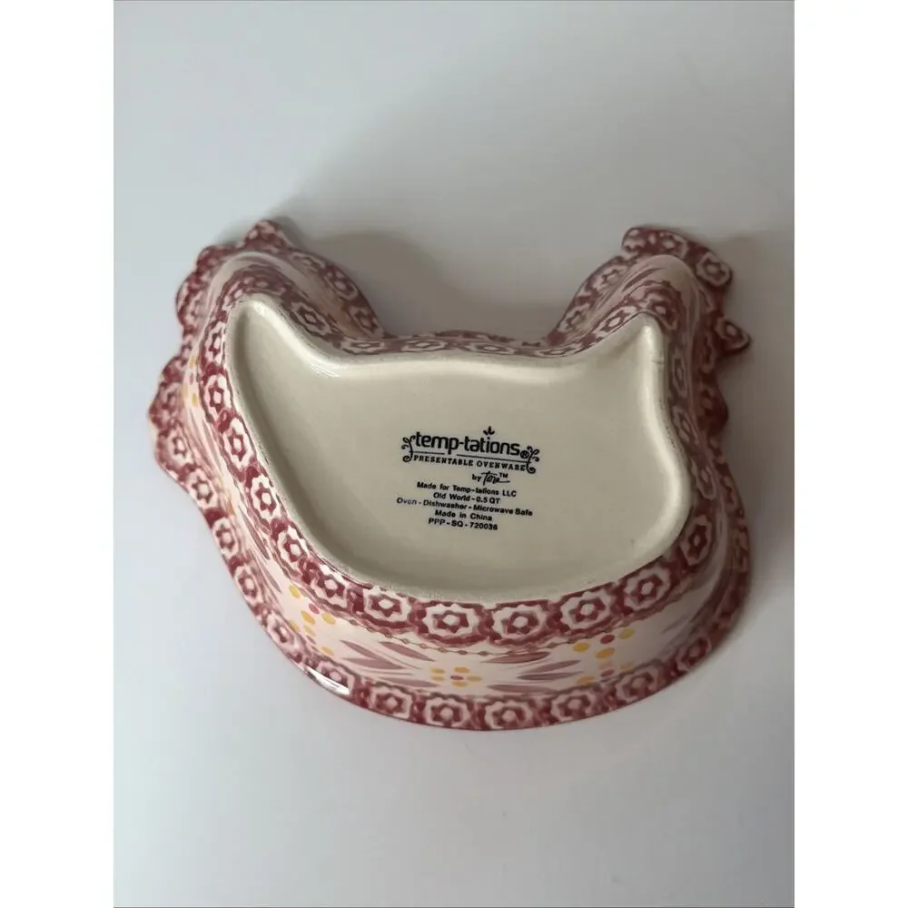 Temp-tations Old World Red Chicken Hen Bowl Stoneware Ovenware Farmhouse 0.5 Qt